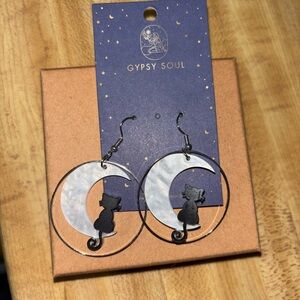 Black and Silver Cat Moon Earrings
